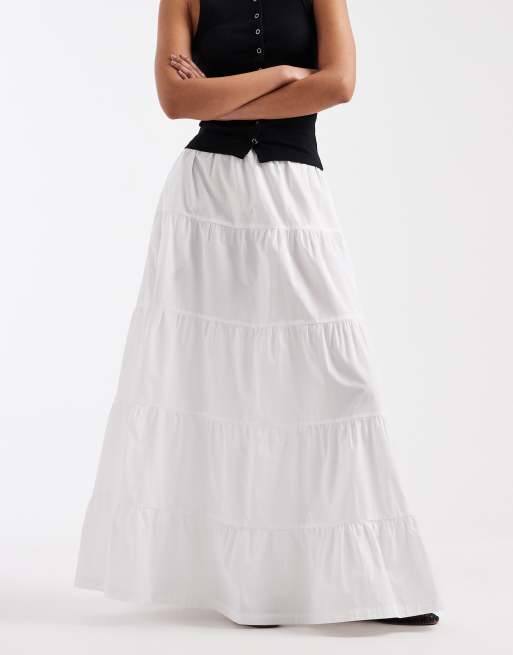 Threadbare - Hvid lagdelt maxinederdel i poplin, 2 af 5