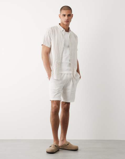 Threadbare - Hvide shorts i hørblanding med løbesnor i taljen - view 1
