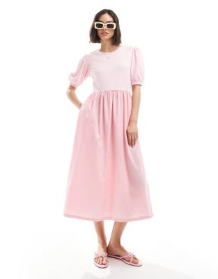 Threadbare - Hybrid-Midikleid aus Baumwolle in Rosa