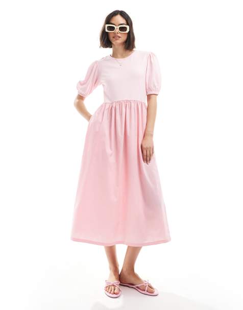 Threadbare - Hybride midi-jurk van katoen in roze - view 1