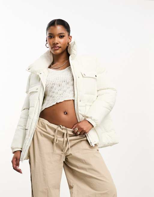 Puffer jacket shop with waist belt