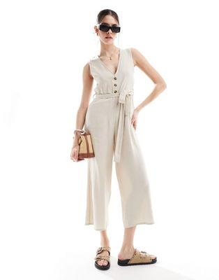 Threadbare Isabella linen blend jumpsuit in off white Sale
