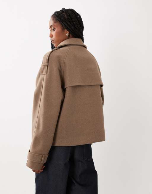 Threadbare jack met opstaande kraag van imitatiewol in lichtbruin, 4 van 4