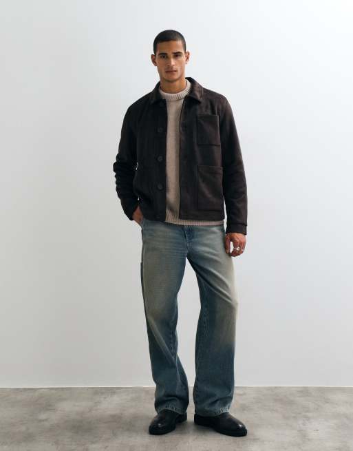 Threadbare jacka i mockaimitation med knappar och krage i chokladbrunt, 2 av 5