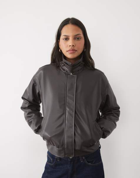 Threadbare Jacke aus Kunstleder mit Stehkragen in Braun - view 1