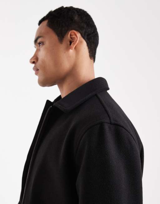 Threadbare – Jacke in Schwarz in Wolloptik mit Kragen und Reißverschluss vorne, 4 von 5