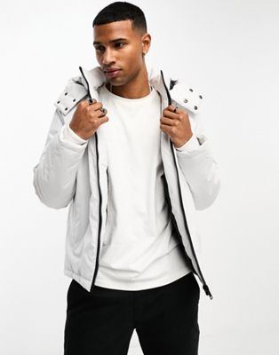 Threadbare jacket with hood in white