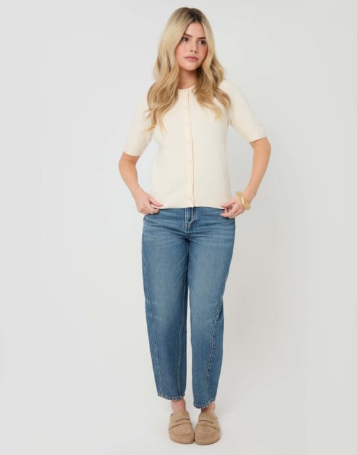 Threadbare Jacquard knit short sleeve cardigan in ecru, 4 of 5