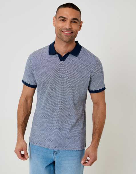 Threadbare Jacquard trophy neck polo shirt in navy - view 1