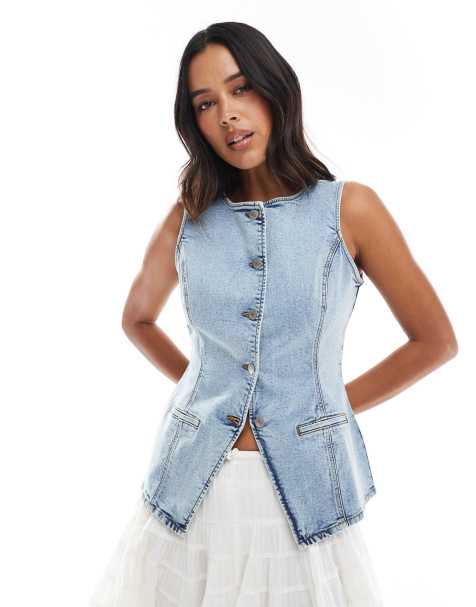 Threadbare denim waistcoat in light blue