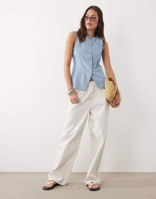 Threadbare – Jasnoniebieska sprana jeansowa kamizelka z okrągłym dekoltem, 2 z 4