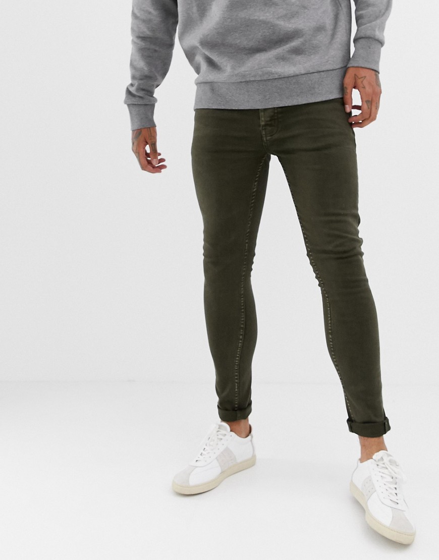 Threadbare - Jeans super skinny lavaggio grigio khaki-Verde