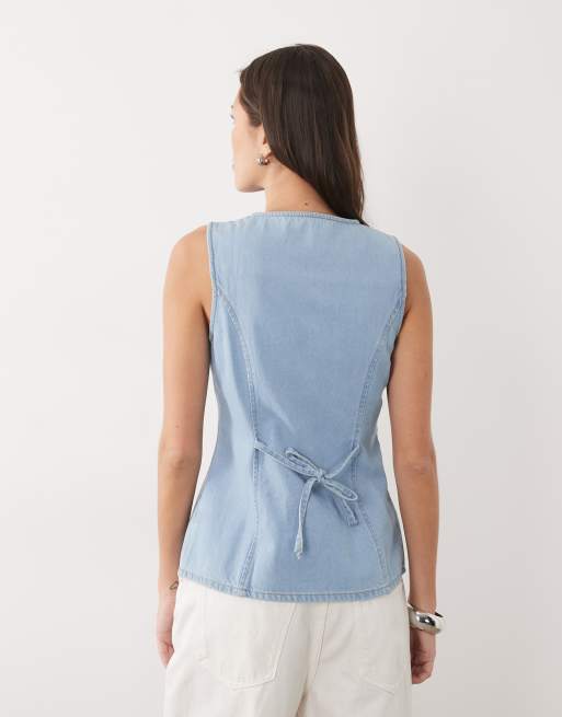 Threadbare – Jeansweste in hellblauer Waschung mit Rundhalsausschnitt, 3 von 4