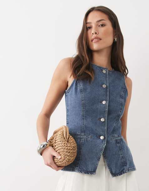 Threadbare – Jeansweste in mittelblauer Waschung mit Rundhalsausschnitt - view 1