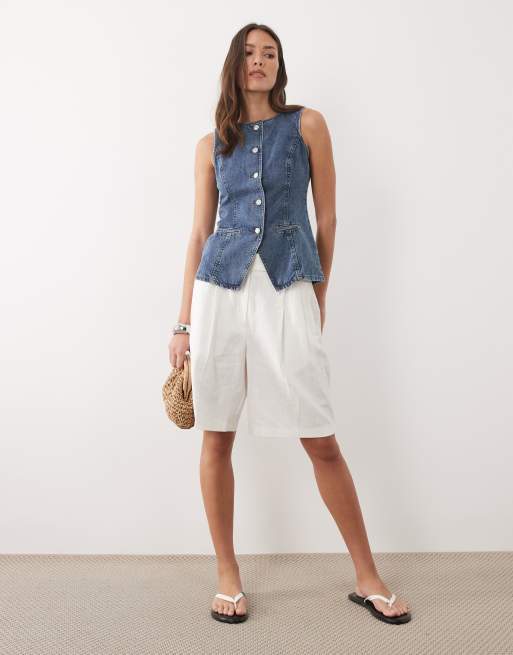 Threadbare – Jeansweste in mittelblauer Waschung mit Rundhalsausschnitt, 2 von 4