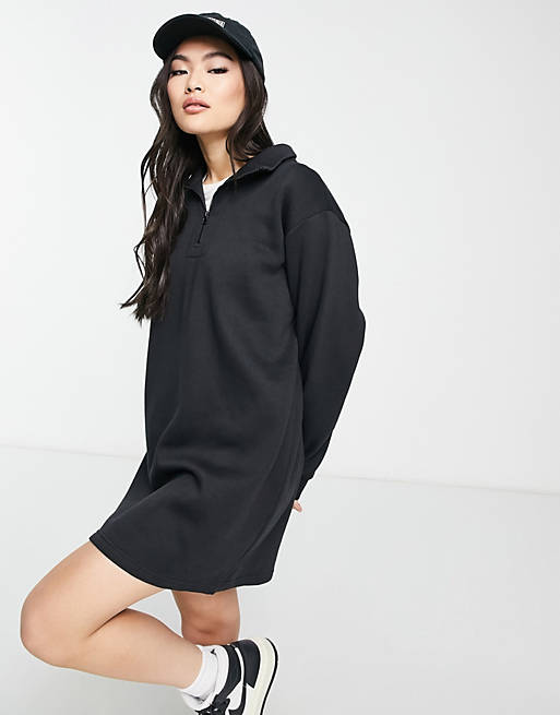 Threadbare Jenna half zip mini sweater dress in black | ASOS