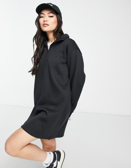 Threadbare Jenna half zip mini sweater dress in black | ASOS