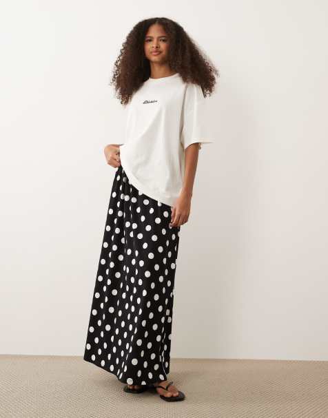 Threadbare jersey a-line midaxi skirt in black and white polka dot print - view 1