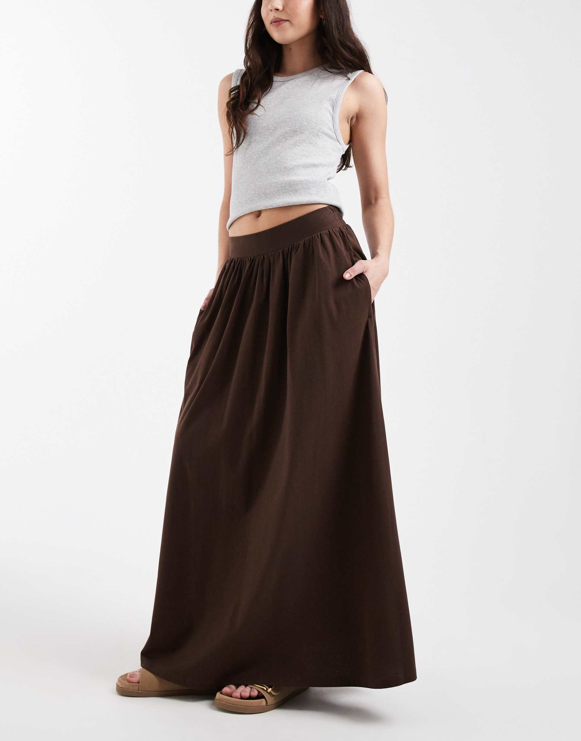 threadbare jersey a-line midaxi skirt in chocolate brown