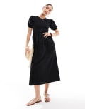 [Threadbare] Threadbare jersey and poplin mix short sleeve midi dress in black 6 BLACK