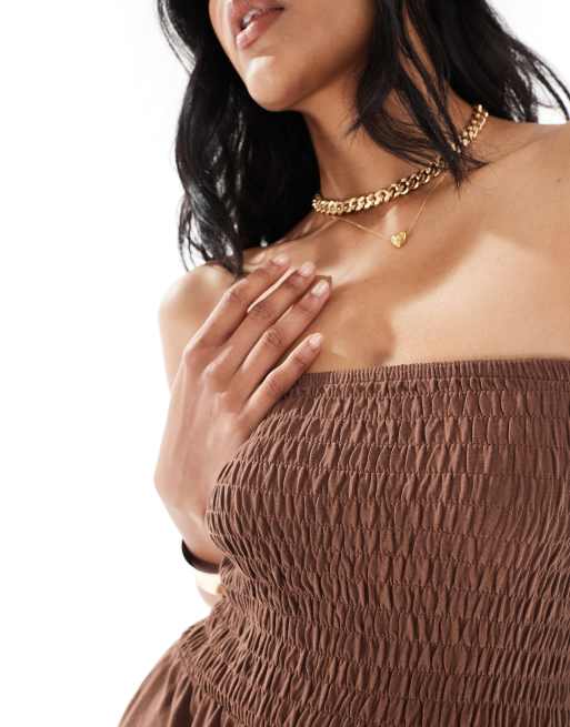 Threadbare jersey bandeau maxi dress in chocolate brown | ASOS