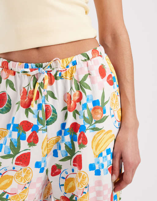 Threadbare - Jersey broek met elastische taille en trekkoord in fruitprint, 4 van 5