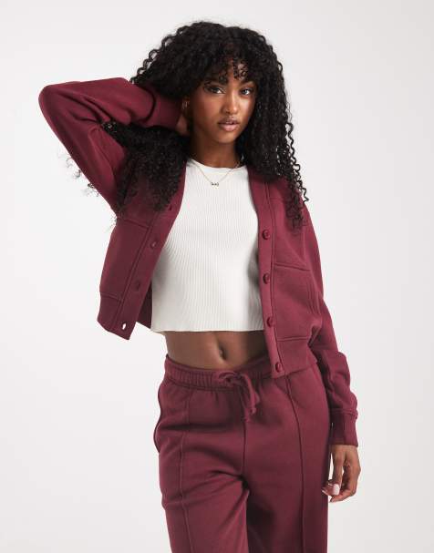 Threadbare jersey button up cardigan in burgundy - part of a set - view 1