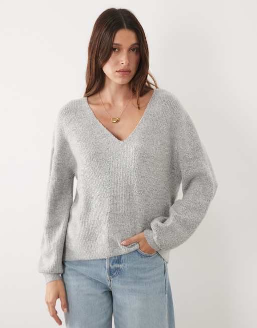 Threadbare - jersey con cuello de pico gris, 4 de 4