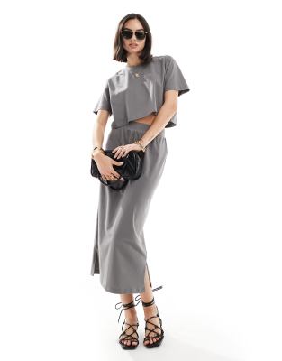 Threadbare Threadbare jersey crop top & midi skirt set in charcoal-Grey