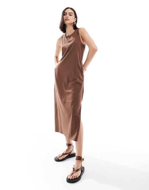 Threadbare jersey maxi dress in chocolate brown ASOS