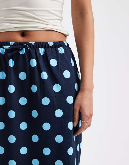 Threadbare jersey maxi skirt in navy and blue polka dot print, 5 of 5