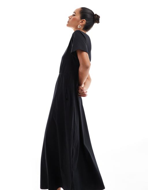 Jersey black midi dress best sale