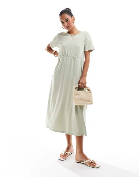 Threadbare - Jersey midi jurk in saliegroen - view 1