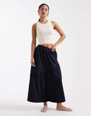 Threadbare jersey midi skirt with asymmetric tier in navy