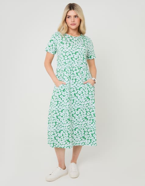 Threadbare Jersey midi smock dress with pockets in green