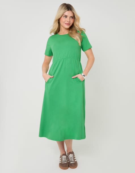 Threadbare Jersey midi smock dress with pockets in green