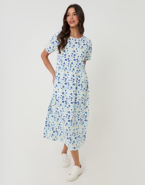 Threadbare Jersey midi smock dress with pockets in white