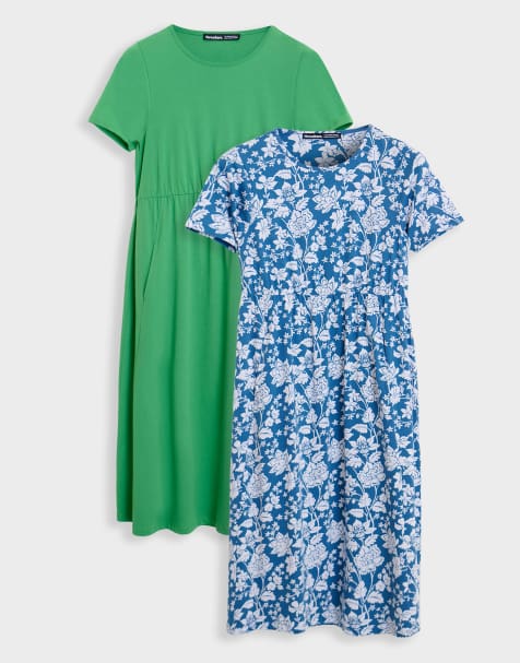 Threadbare Jersey midi smock dresses with pockets - 2 pack in blue