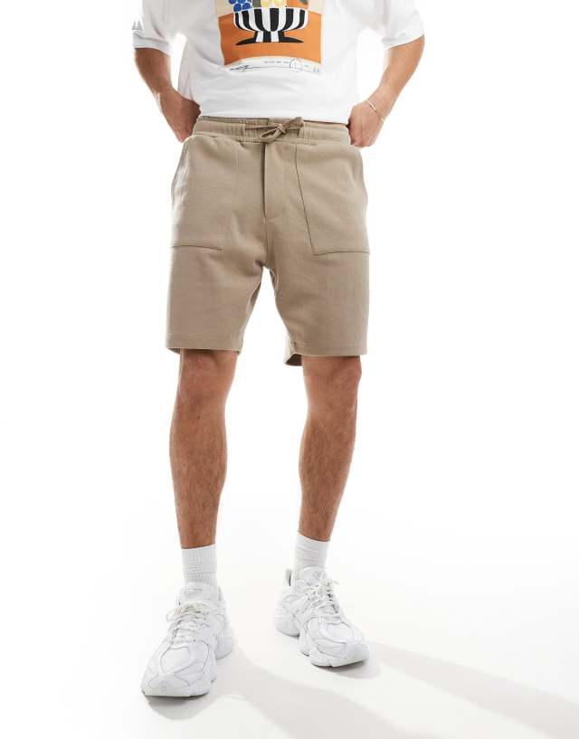 Threadbare - jersey pique shorts with elasticated waist in stone