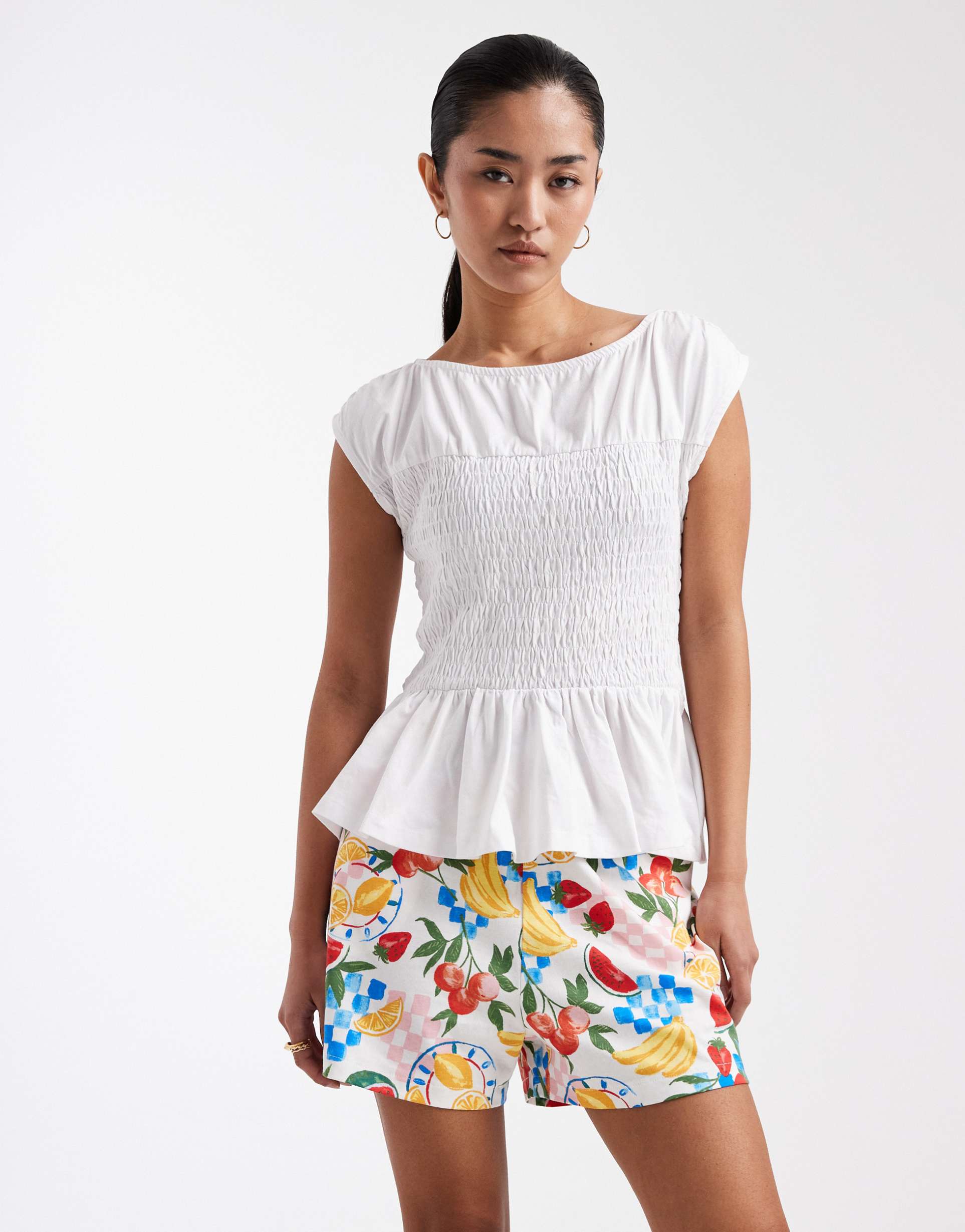 threadbare jersey pull on shorts with drawstring in fruit print