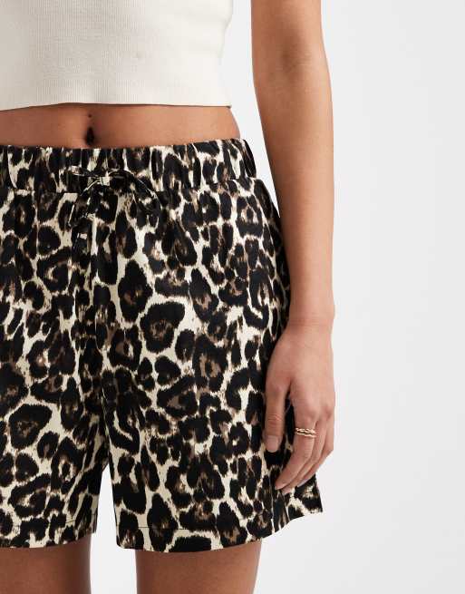 Threadbare jersey pull on shorts with drawstring in leopard print, 3 of 5