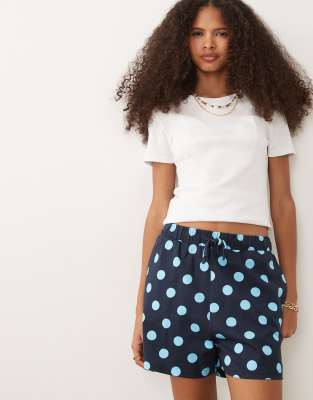 Threadbare jersey pull on shorts with drawstring in navy and blue polka dot print navy 4390₽