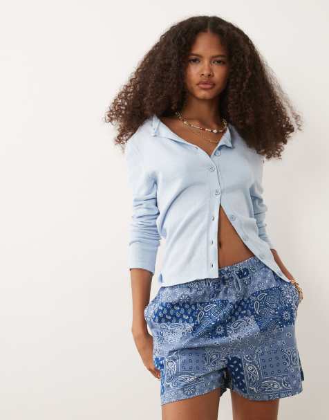 Threadbare jersey pull on shorts with drawstring in navy bandana print - view 1