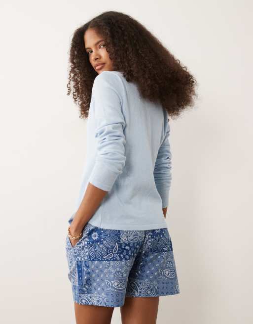 Threadbare jersey pull on shorts with drawstring in navy bandana print, 5 of 5