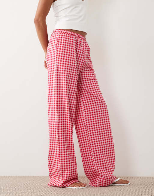 Threadbare jersey pull on trouser with drawstring in pink gingham print, 2 of 5