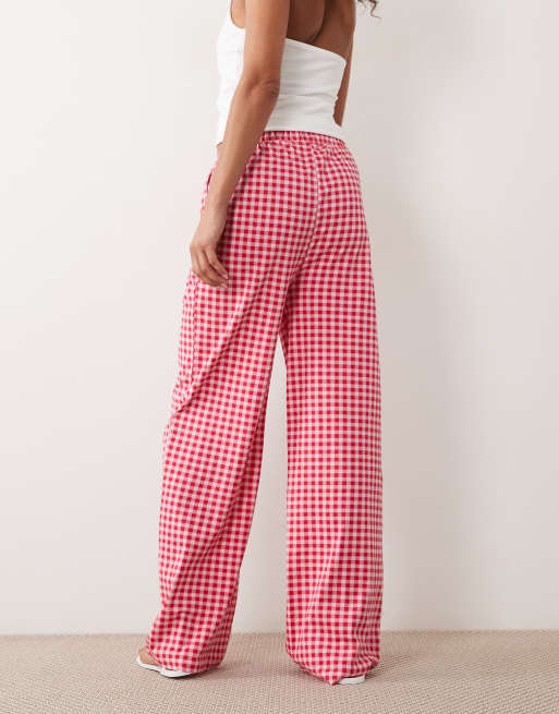 Threadbare jersey pull on trouser with drawstring in pink gingham print, 3 of 5