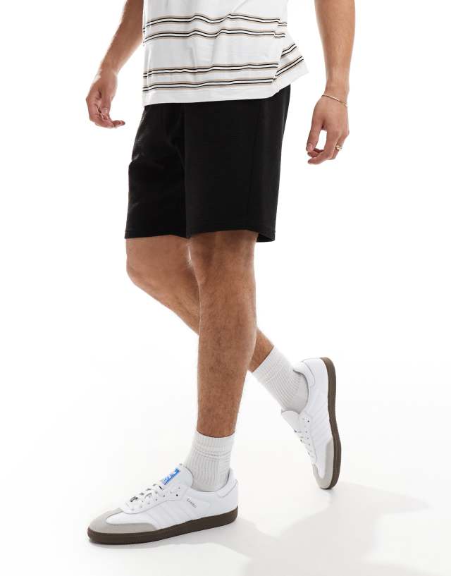 Threadbare - jersey ribbed shorts with elasticated waist in black