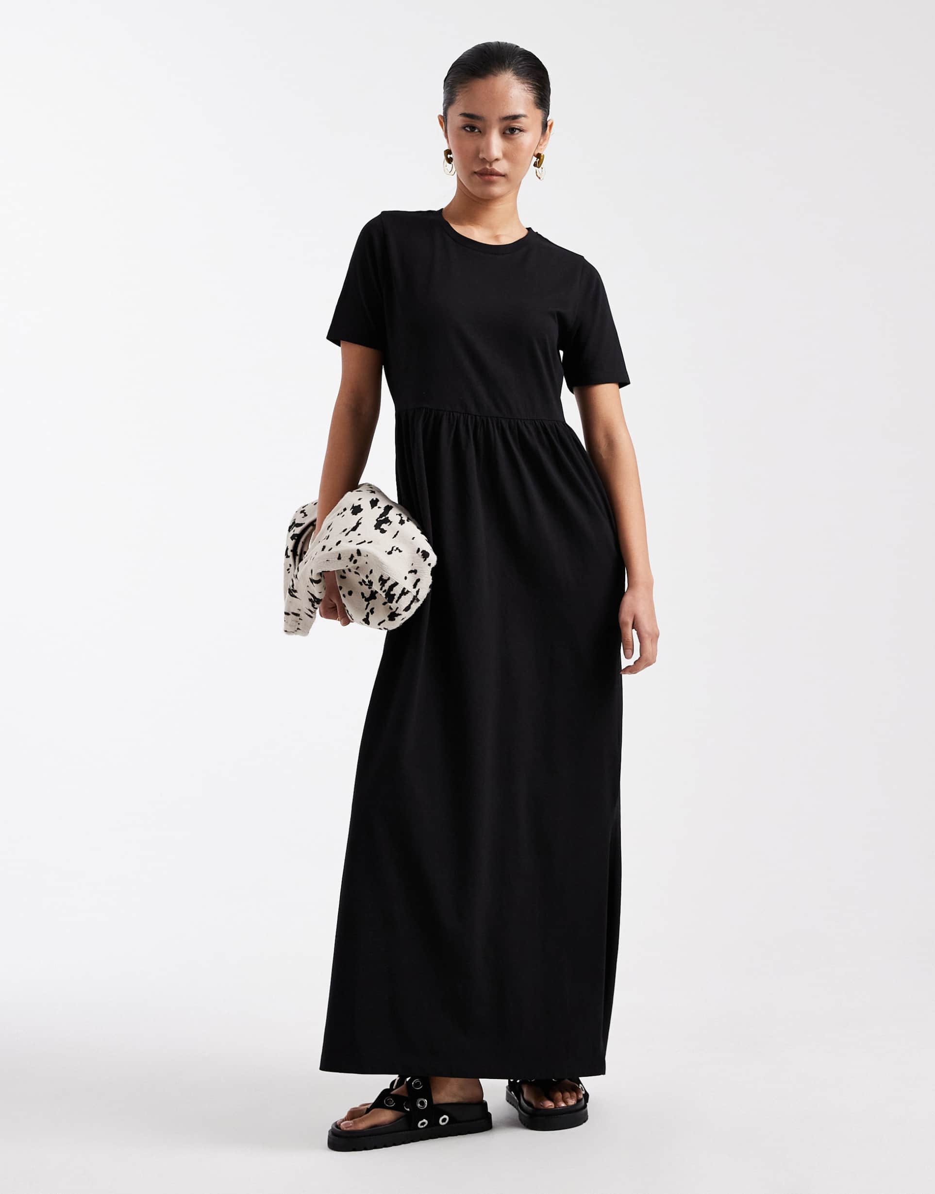 threadbare jersey short sleeve maxi dress in black