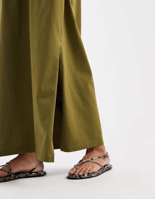 Threadbare jersey short sleeve maxi dress in khaki, 3 of 4