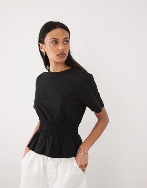 Threadbare jersey short sleeve peplum top in black - view 1